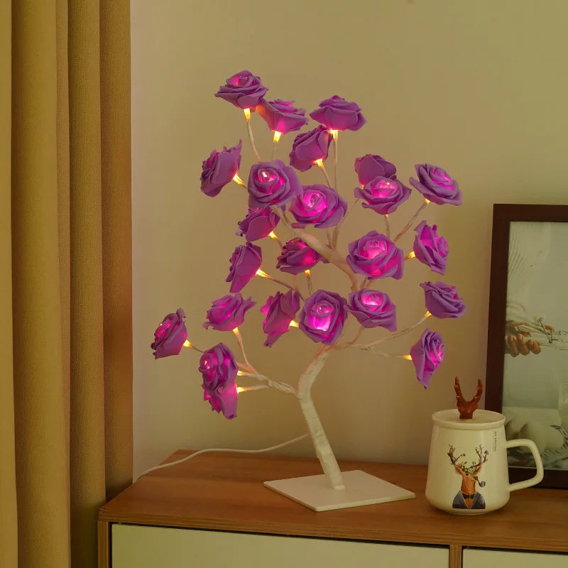 24 LED Rose Lamp, Rose Light Tree Table Top Decorations for Wedding Mother's Day Valentine’s Day Decorations, Gift for Girls Mom