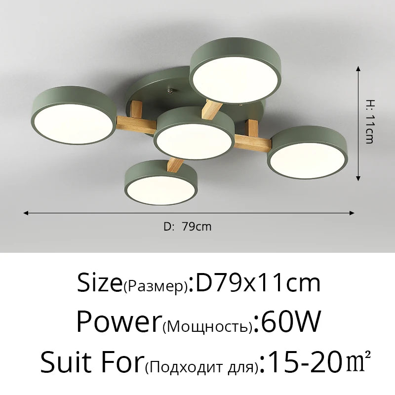 Nordic Style Personalized Macaron Ins Chandelier Bedroom Ceiling Decoration Lamp Modern Minimalist Wood Art Living Room Led Lamp