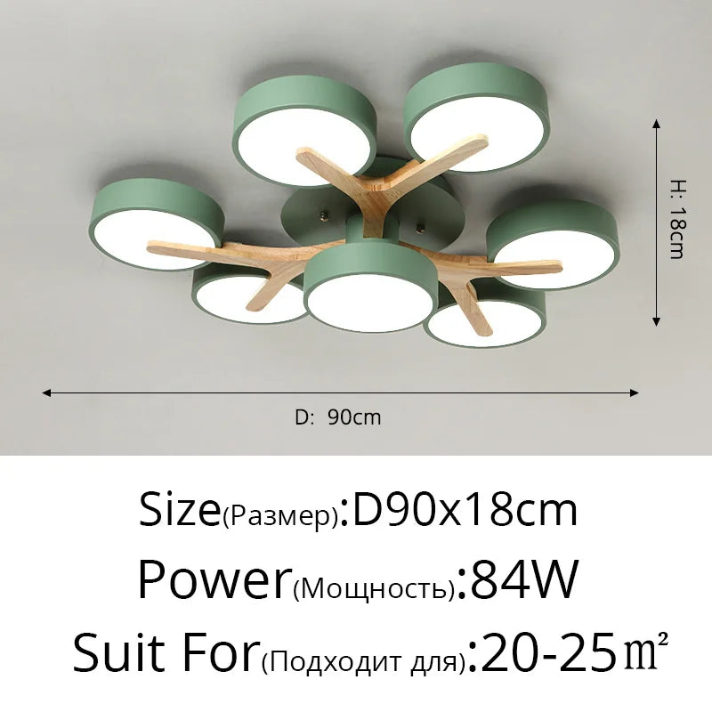 Nordic Style Personalized Macaron Ins Chandelier Bedroom Ceiling Decoration Lamp Modern Minimalist Wood Art Living Room Led Lamp