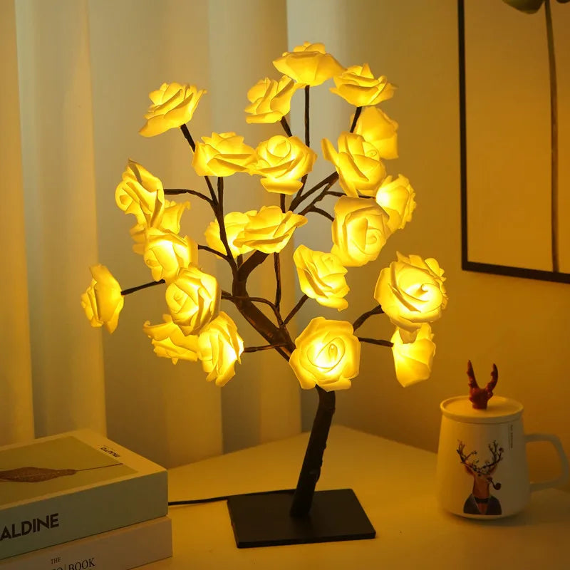 24 LED Rose Lamp, Rose Light Tree Table Top Decorations for Wedding Mother's Day Valentine’s Day Decorations, Gift for Girls Mom