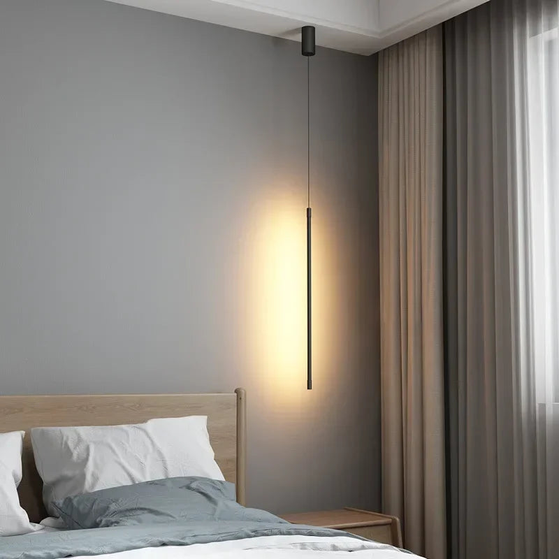 Modern Led Pendant Lights For Bedroom Reading Hanging Lamp Bedside Living Room Bar Coffee Fixtures Decor Black Long Chandelier