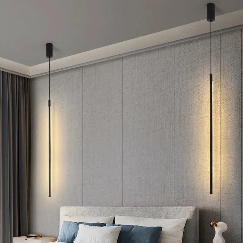 Modern Led Pendant Lights For Bedroom Reading Hanging Lamp Bedside Living Room Bar Coffee Fixtures Decor Black Long Chandelier