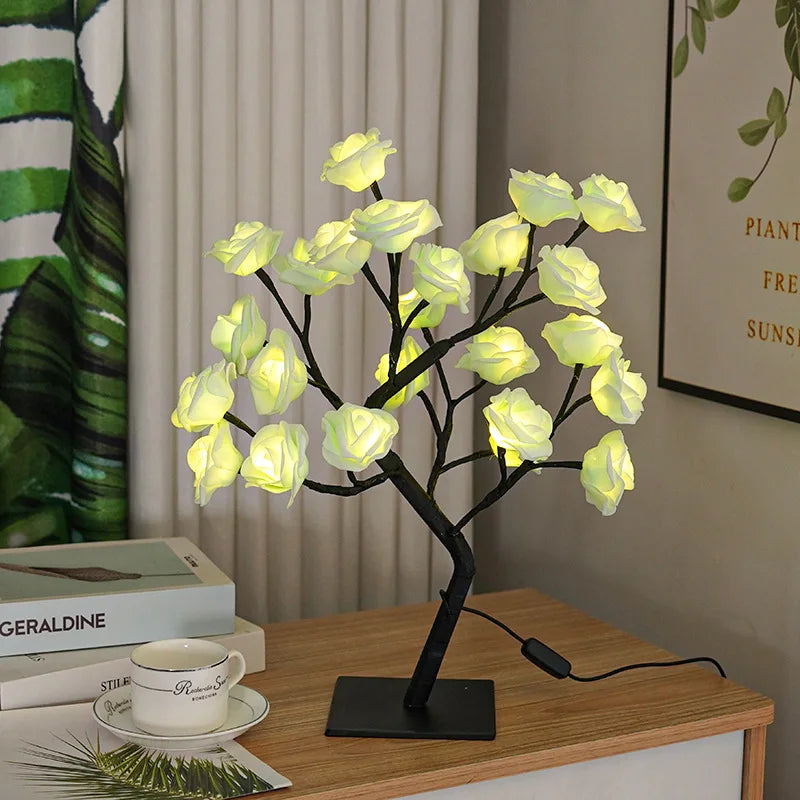 24 LED Rose Lamp, Rose Light Tree Table Top Decorations for Wedding Mother's Day Valentine’s Day Decorations, Gift for Girls Mom